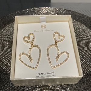 NIB House of Harlow Gold Glass Stone Heart Earrings
